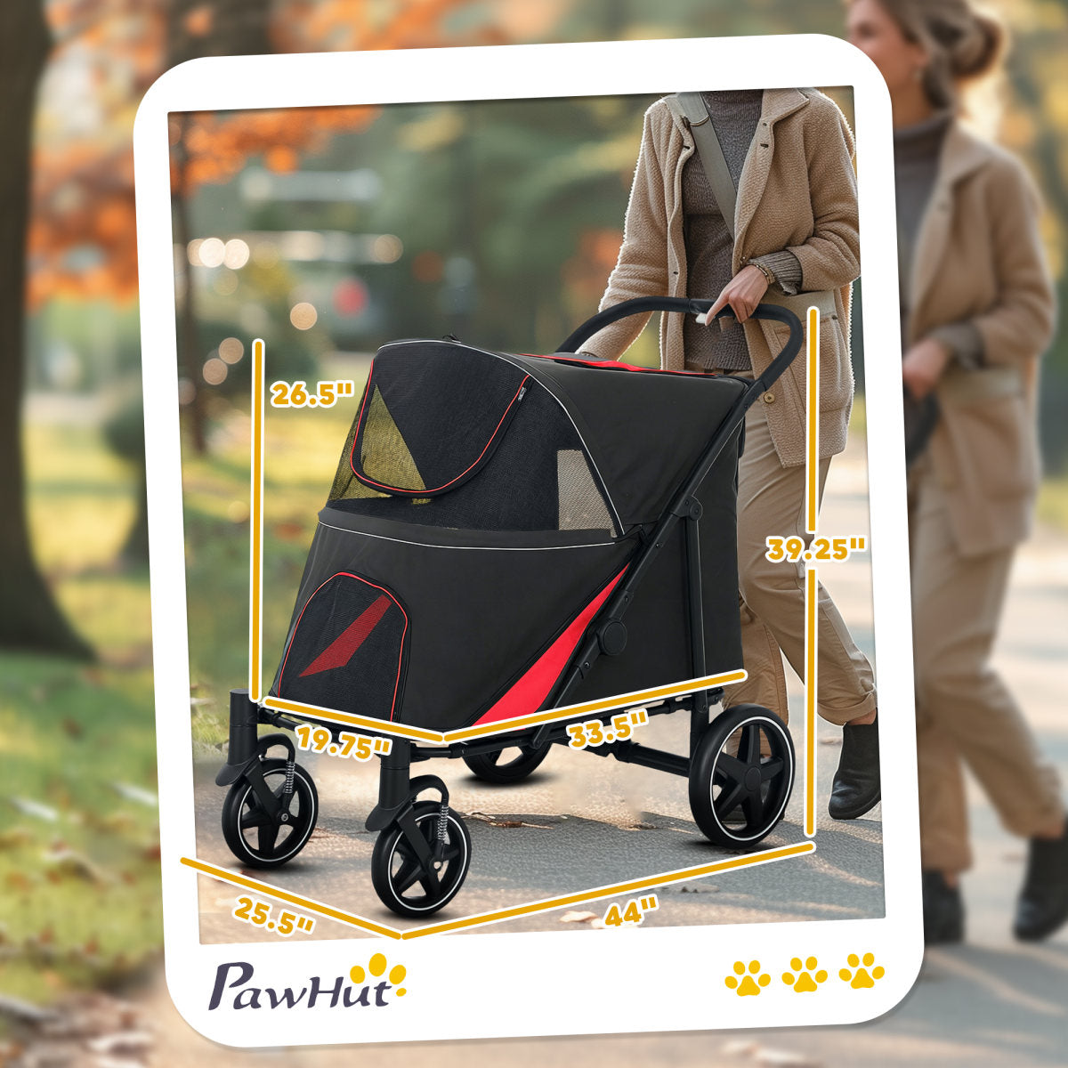 One-Click Foldable Dog Stroller for M, L Dogs, Pet Stroller, Black