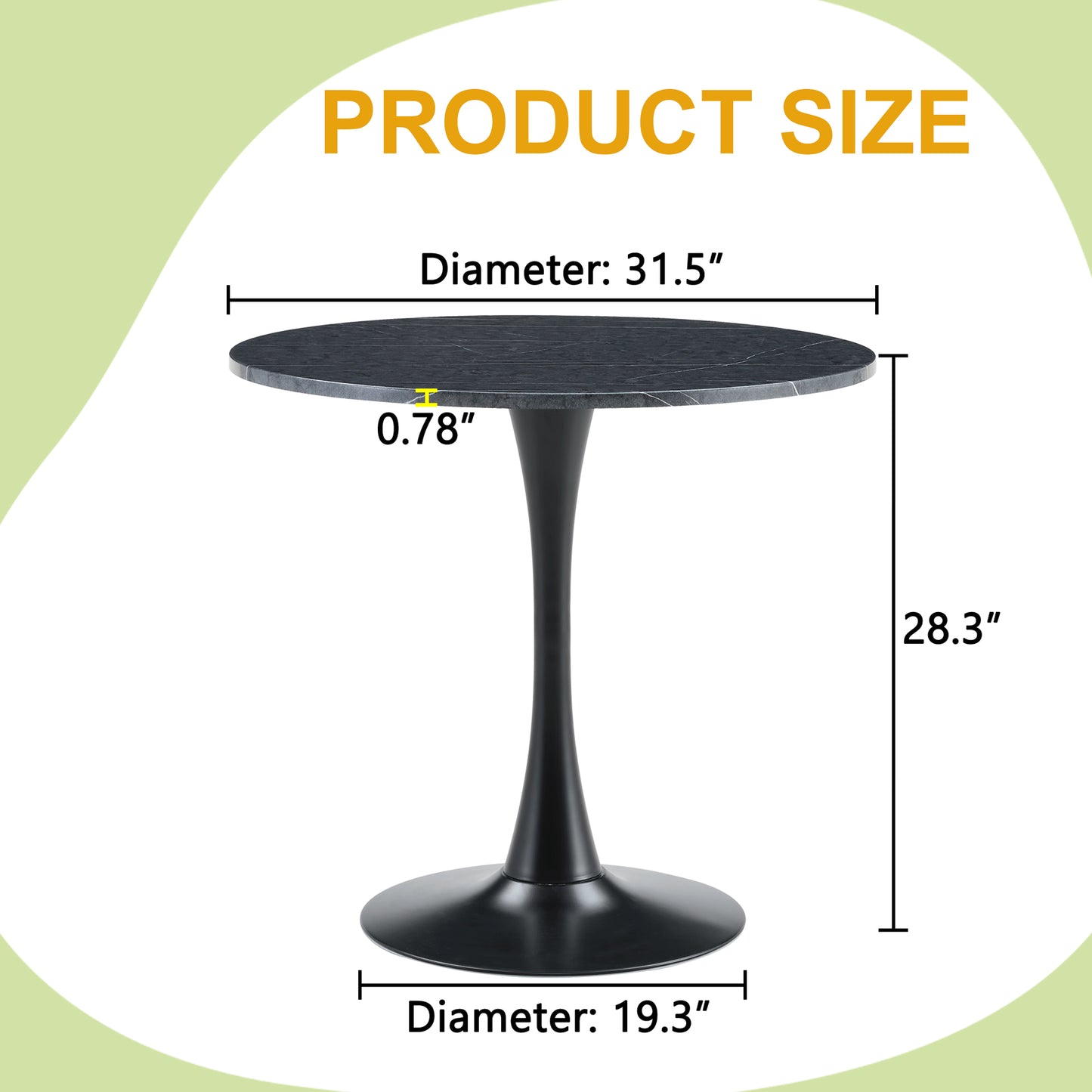 Round Dining Table, 31.5in Circle Tulip Table With Thickened Tabletop & Metal Pedestal, Mid Century Modern Bistro Table For Kitchen, Small Places, Living Room, Cafe  Faux Marble