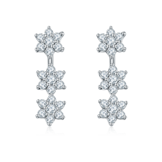 S925 Sterling Silver Star Dangle Earrings, D-VVS1 Moissanite Cluster Drop Earrings, Platinum Plated 1.5g Women's Jewelry Gift Box