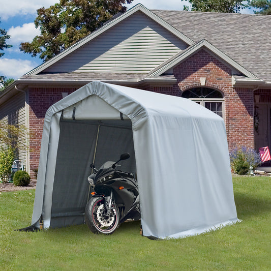 6 x 8 Carport Portable Garage, Heavy Duty Storage Tent, Patio Storage Shelter w/ Anti-UV PE Cover and Double Zipper Doors, for Motorcycle Bike Garden Tools, Light Gray