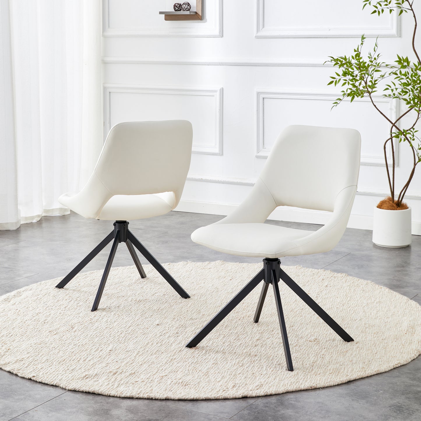 Dining Chairs Set Of 2, Comfortable Swivel Dining Room Chair, Metal Kitchen Chairs With GoldMesh Scratch-Resistant Leather And High Back  White, Set Of 2
