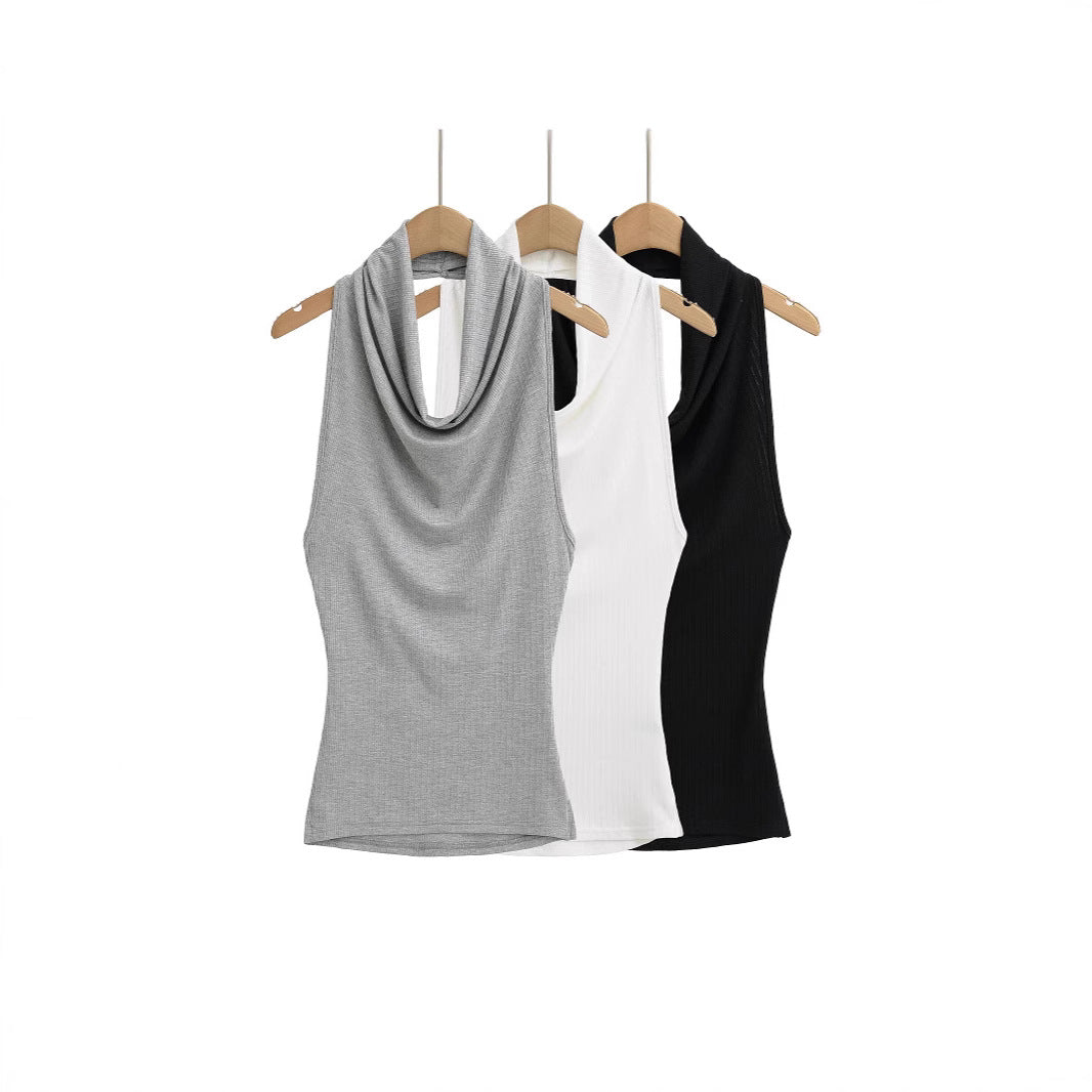 Korean-style Slim-fit Boat Neck Tencel Plain Top