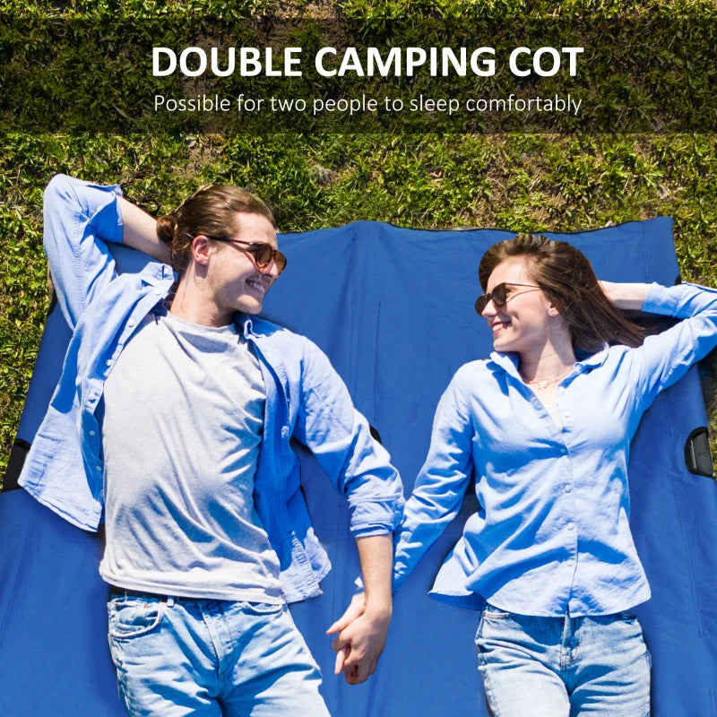 2 Person Folding Camping Cot For Adults, 50Extra Wide Outdoor Portable Sleeping Cot With Carry Bag, Elevated Camping Bed, Beach Hiking, Blue