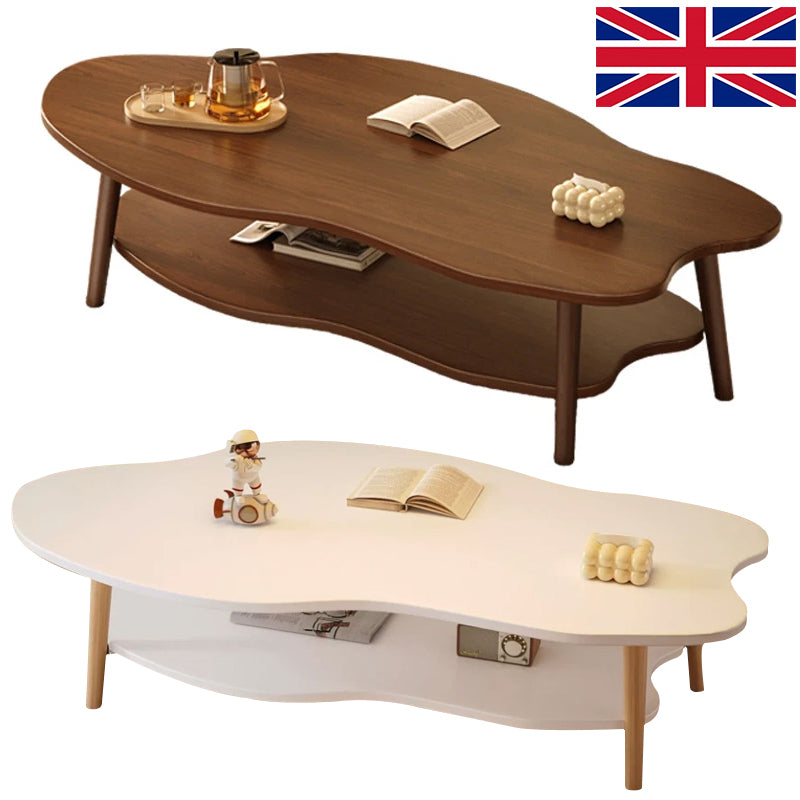 2 Layer Coffee Table Tea Table Cloud Modern Living Room Desk W  Storage Shelf UK