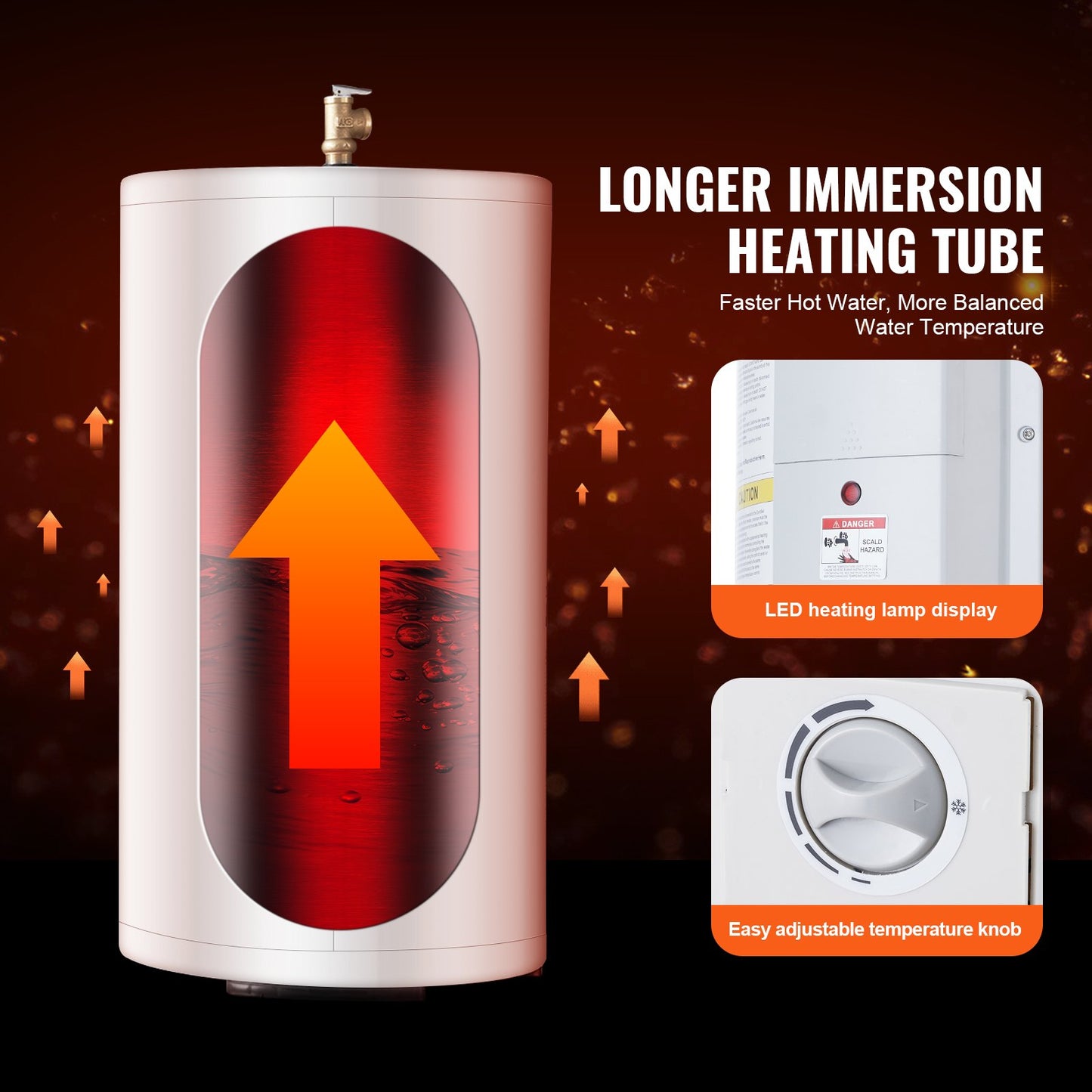 Electric Water Heater, 18 Gallon Tank Instant Hot Water Heater, 1.6Kw Tankless Water Heater W LED Display,Knob Control, IPX4 Waterproof Side Connection On Demand Heaters For Shower, Bath