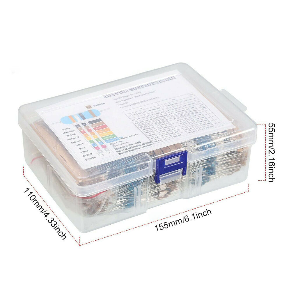 2600pcs 1 Ohm - 10M Ohm 64 Values 1-4W Metal Film Resistors Assortment Kit Tools