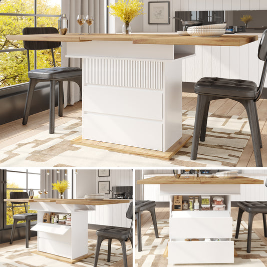 Telescopic Dining Table  110-140 X 80 Cm , Foldable Kitchen Table For 4-6 People, Extendable Dining Table, Space-saving Kitchen Table, For Kitchen And Living Room, Dining Table With Three Shelves