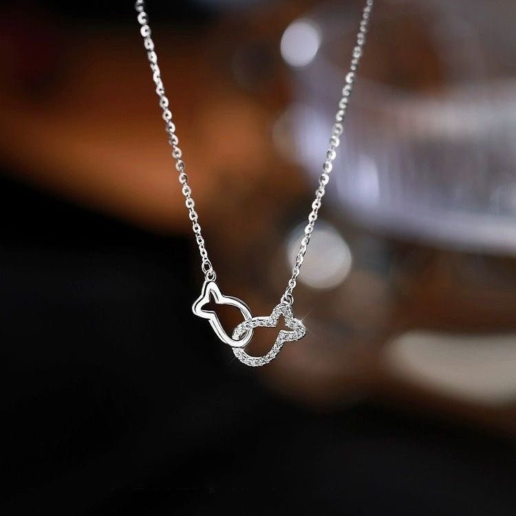 1pcs 999 Sterling Silver Hollow & Paved Fish Necklace, Elegant Trendy Style, Ideal For Birthday & Holiday Gifts