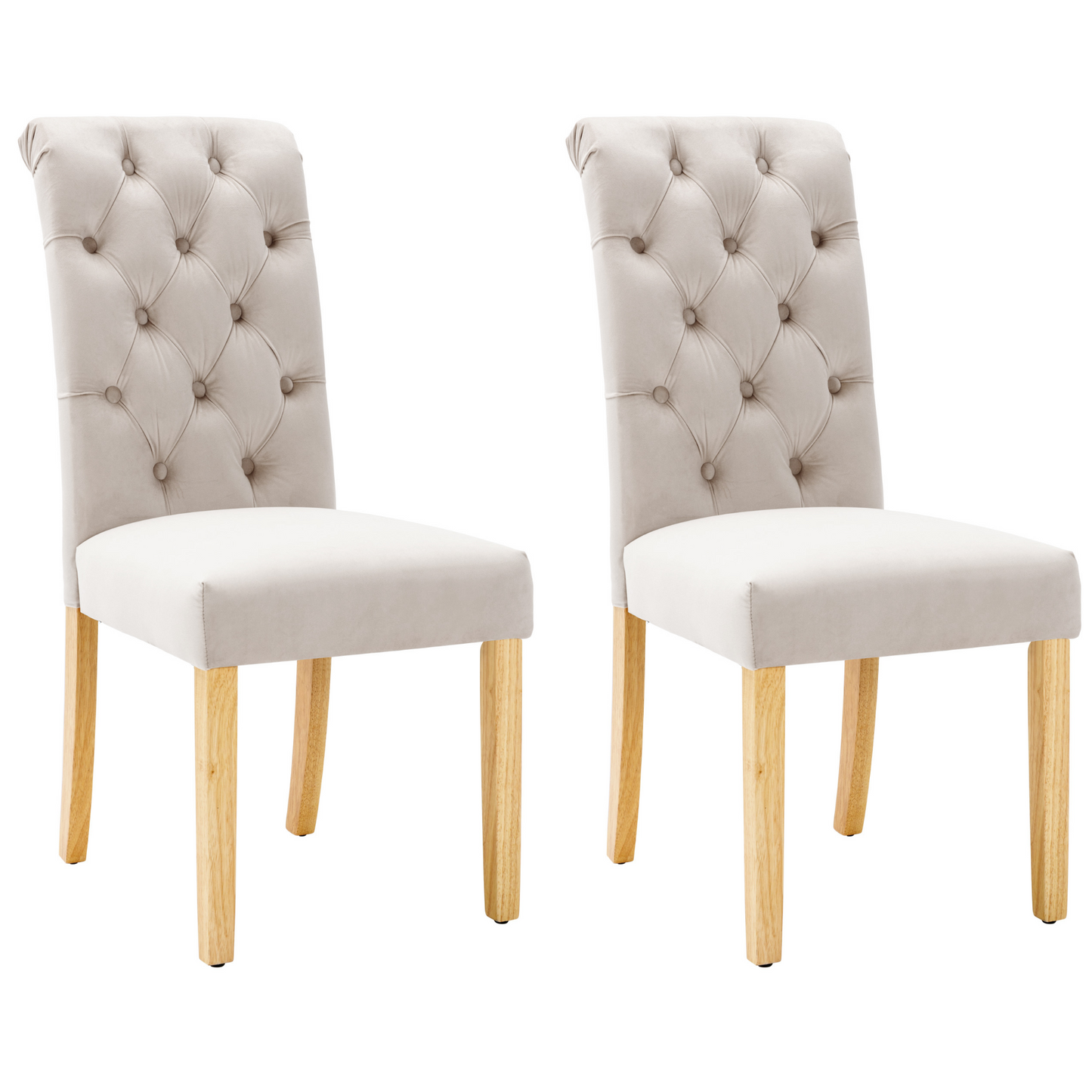 Velvet Dining Chairs Set Of 2 With Oak Legs, Knob, Chrome Knocker Bedroom Chair Kitchen Chair Living Room Lounge Leisure Chair, Beige