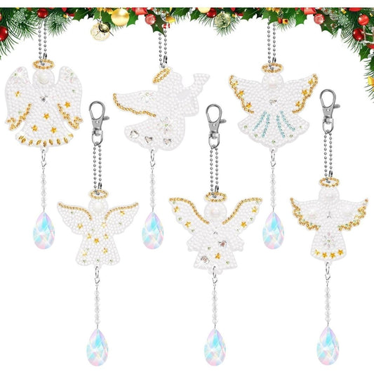 Diamond Painting Set, 5D Guardian Angel Diamond Keychain, Double-Sided, DIY, Arts And Crafts, Christmas, Hanging Ornaments, Window Decorations, Home, Garden, 6-Piece Set—Multi-Piece Party Gifts