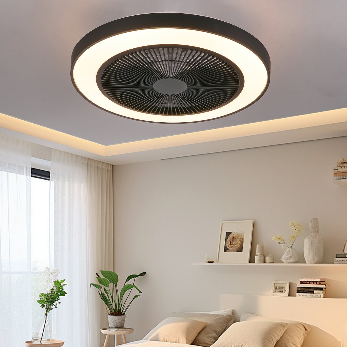 19-inch Black Ceiling Fan Light With LED RGB  Dimmable & Color-Changing, APP & Remote Control, Modern Smart Ceiling Fan For Living Room, Bedroom, And Dining Room Silent 6-Speed Reversible DC Motor