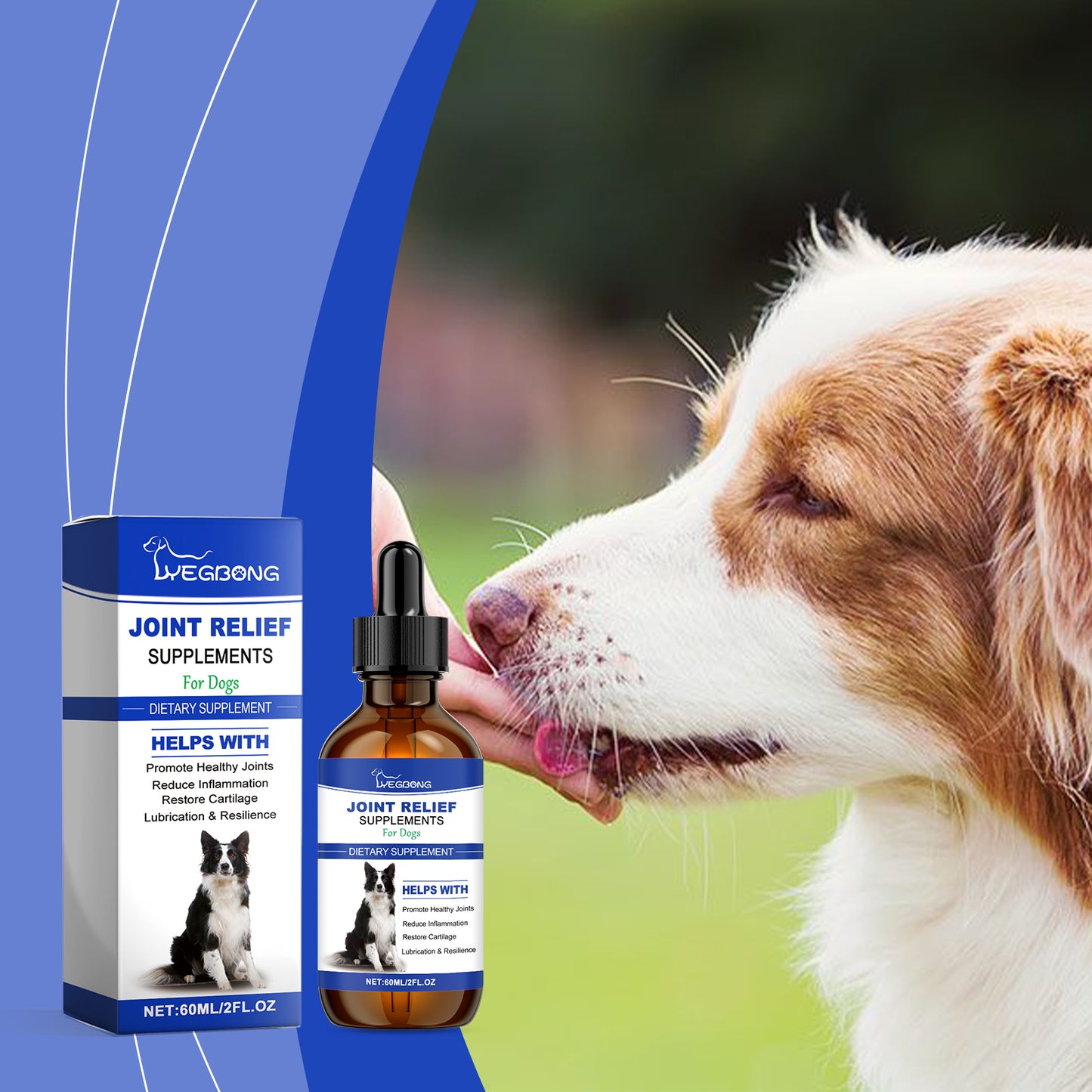 Dog Joint Relief Liquid Supplement Drops, Hip & Joint Care Support For All Breeds Dogs, Relieve Joint Pain, Reduce Inflammation, Restore Cartilage, Improve Mobility, 60ml