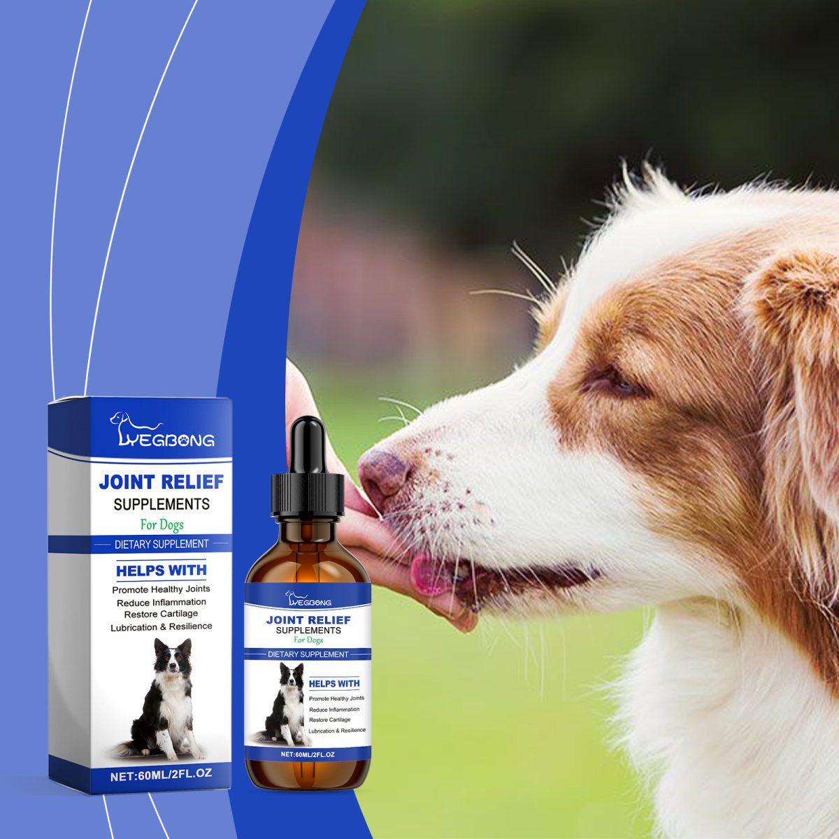 Dog Joint Relief Liquid Supplement Drops, Hip & Joint Care Support For All Breeds Dogs, Relieve Joint Pain, Reduce Inflammation, Restore Cartilage, Improve Mobility, 60ml