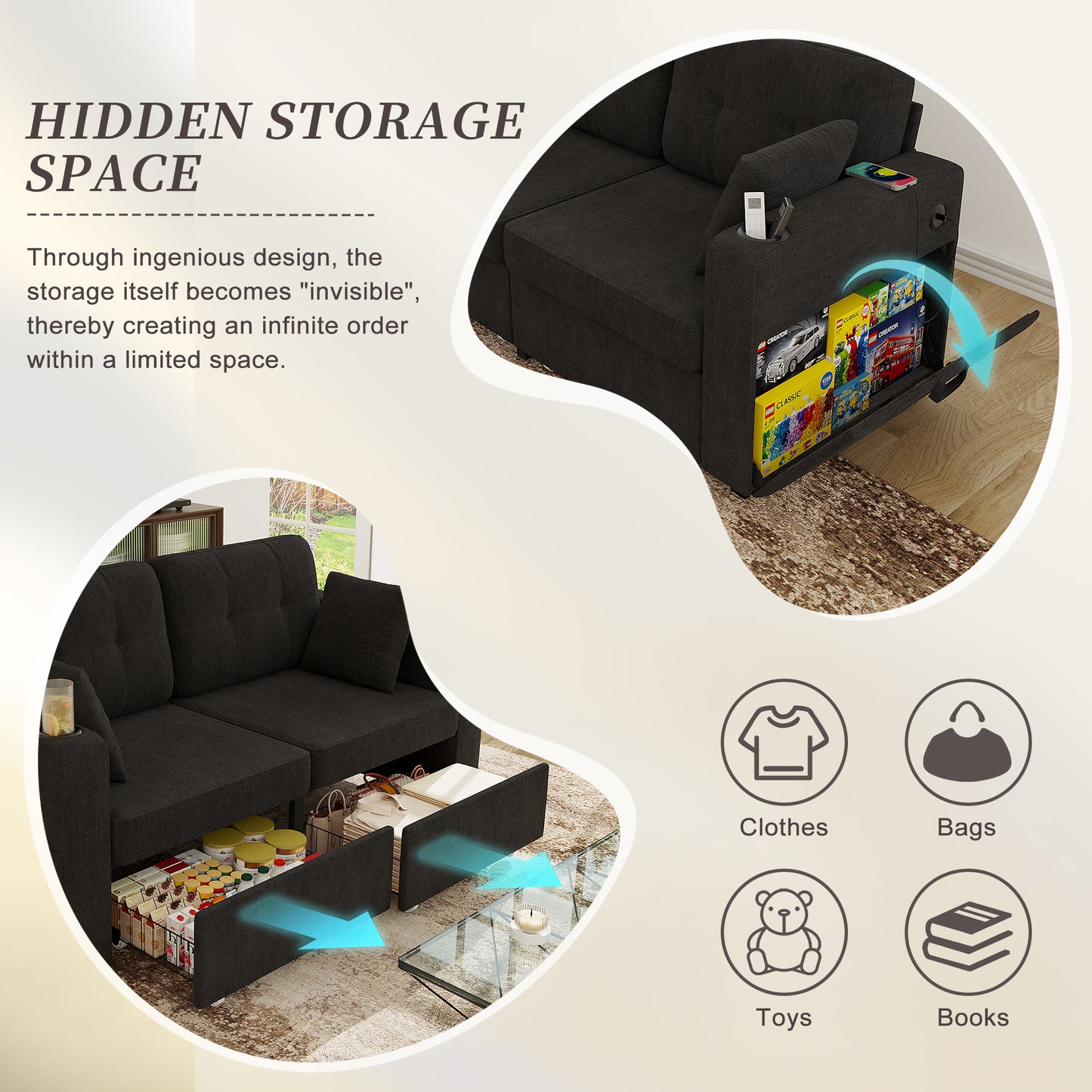 Sofas For Living Room, Couch Set,3 Seats Sofa, USB Charging,Wood Frame,Easy To Install,with Storage, Charging Station,Cup Holder,Modern Sectional Sofas For Living Room, Apartment,Chenille Fabric