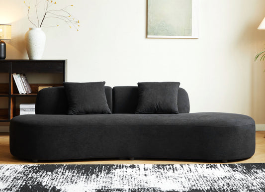90   Curved Sofa With Throw Pillows, 4 Seater Luxury Velvet Couch With Half Moon Design And High-Density Foam, Ideal For Modern Living Room, Office & Apartment, Black