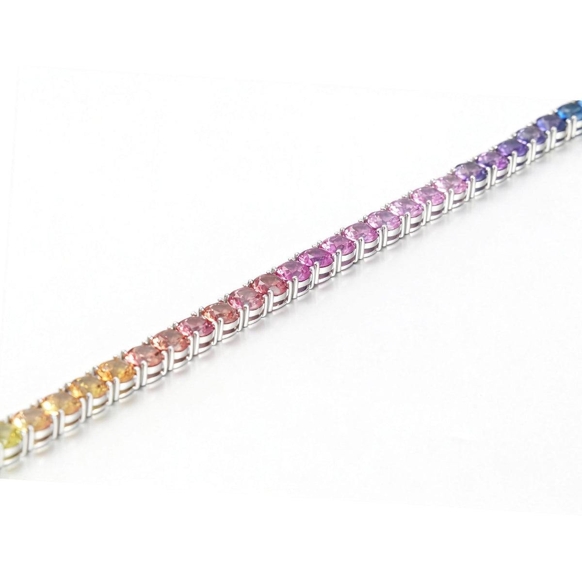 S925 Sterling Silver 5mm Rainbow Lab-Grown Gemstone Tennis Bracelet For Women Platinum Plated 7.5g Gift Box