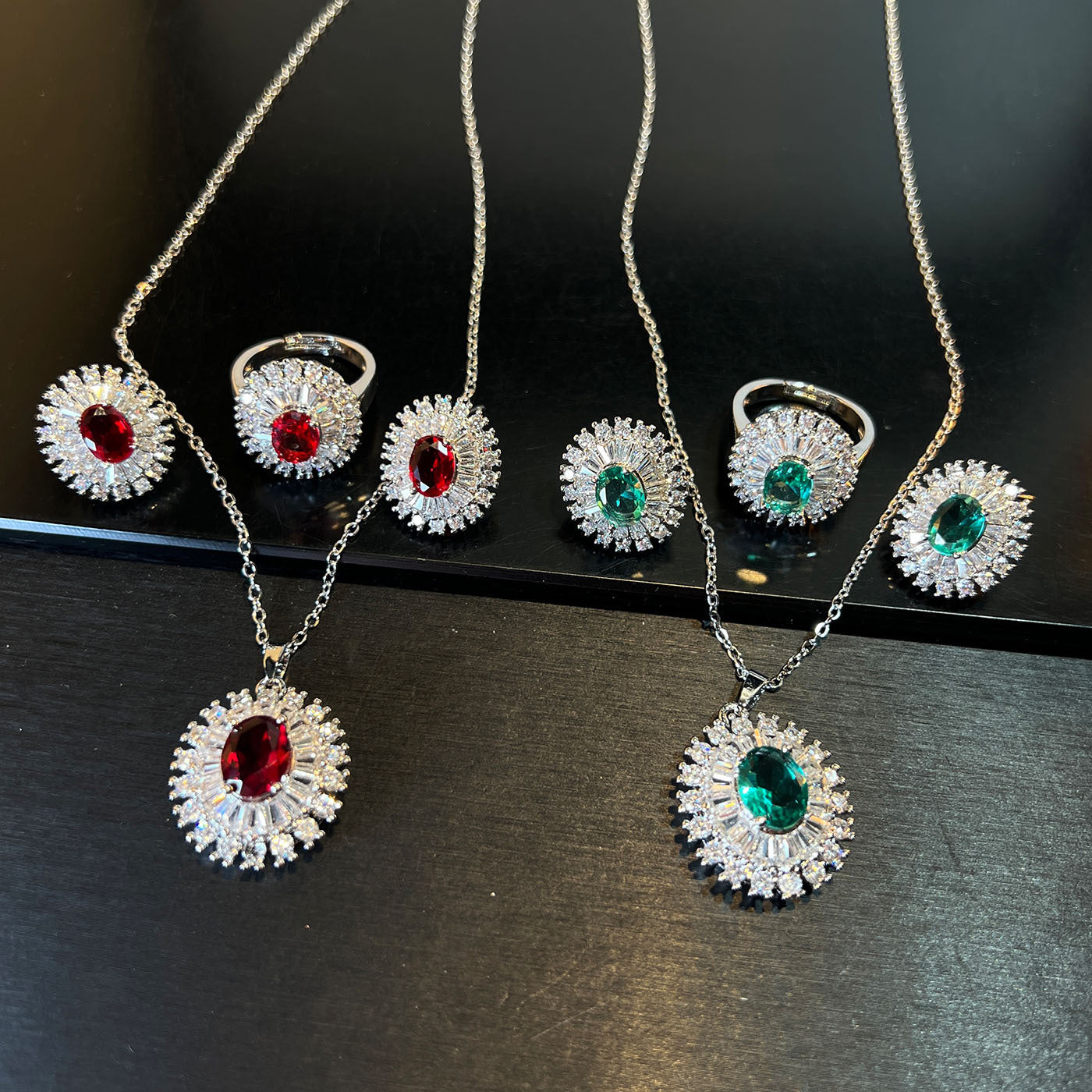 Three-Piece Sapphire Fashion Exquisite Sweet Versatile Jewelry Set Cross-Border Copper Inlaid Zirconium Red Necklace