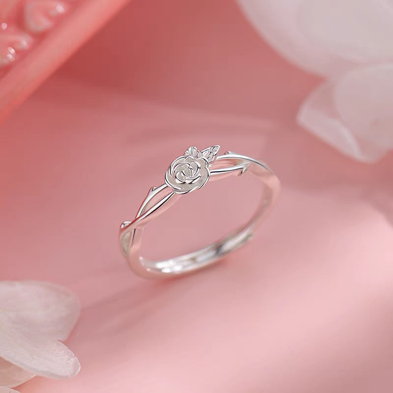 1pc 999 Sterling Silver Rose Open Ring, Delicate Style, Perfect For Daily Wear And Valentine's Gift