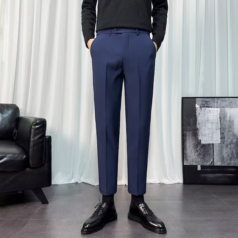 Mens Casual Korean-Style Trendy Wrinkle-Resistant Straight-Tailored Pants