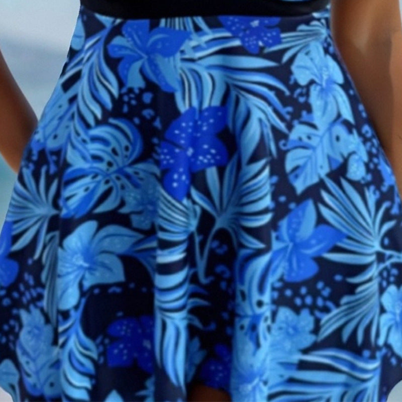 New Printed Dress-style Tummy-control Two-piece Swimsuit For Women