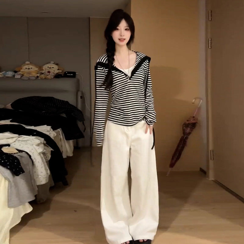 Korean-style Premium Striped Hooded Long Sleeve