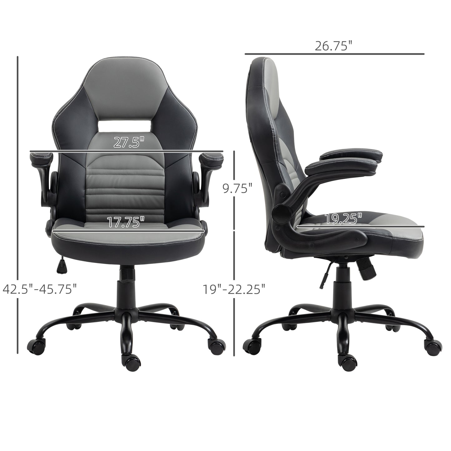 PU Leather Gaming Chair with Flip-up Armrests, Racing Style Computer Chair, Height Adjustable Home Office Chair with Swivel Wheels and Tilt Function, Gray
