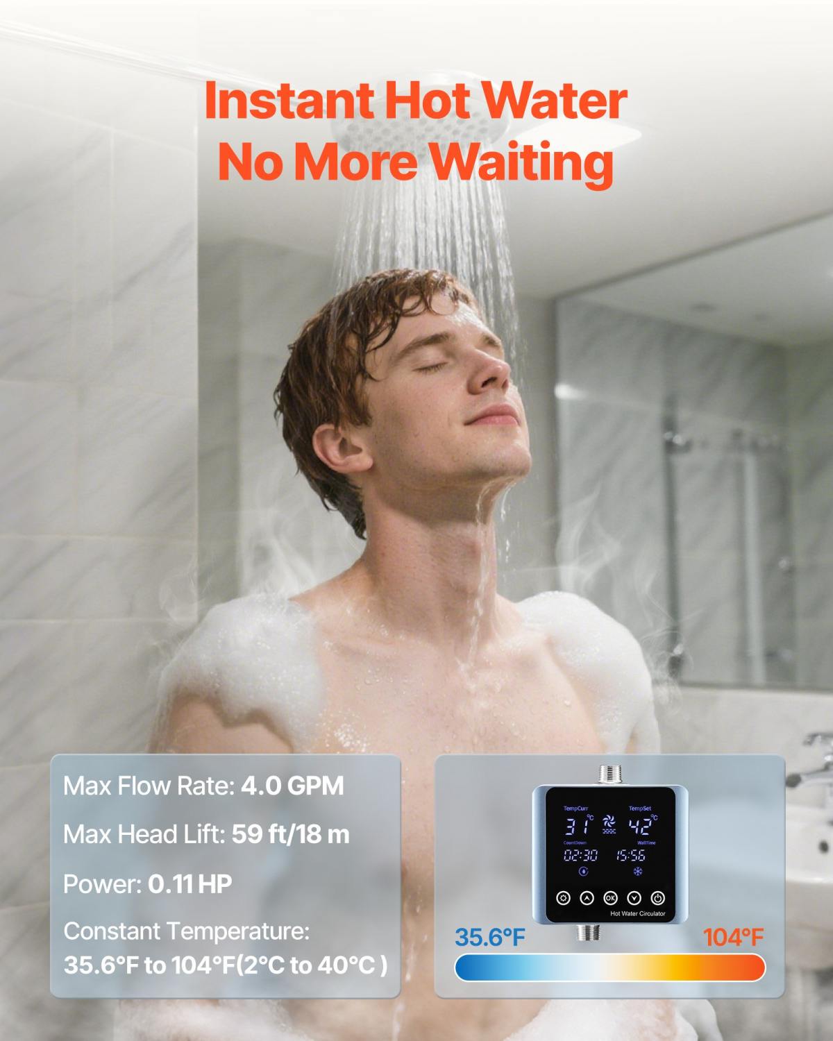 Digital Smart Instant Hot Water Recirculating Pump Kit, With Built-in Thermostat, Timer, Digital Screen, Under Sink Recirculation Circulation Circulator Pump System, For House Water Heaters