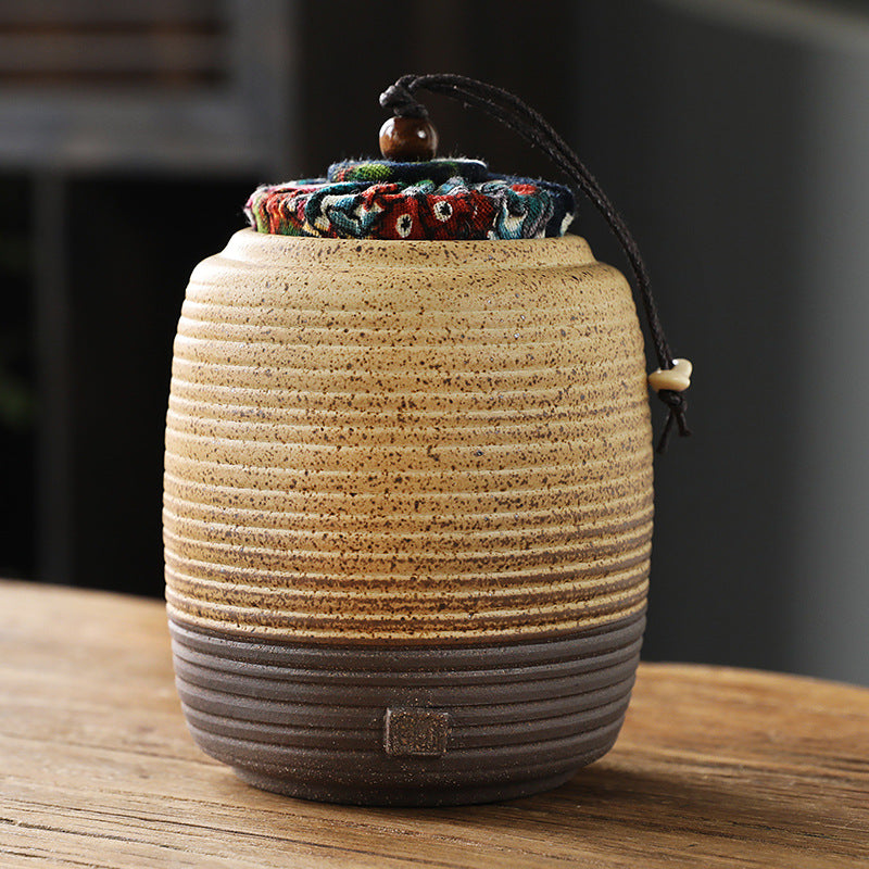 Coarse Pottery Tea Caddy Airtight Container Ceramic Puer Tea Canister