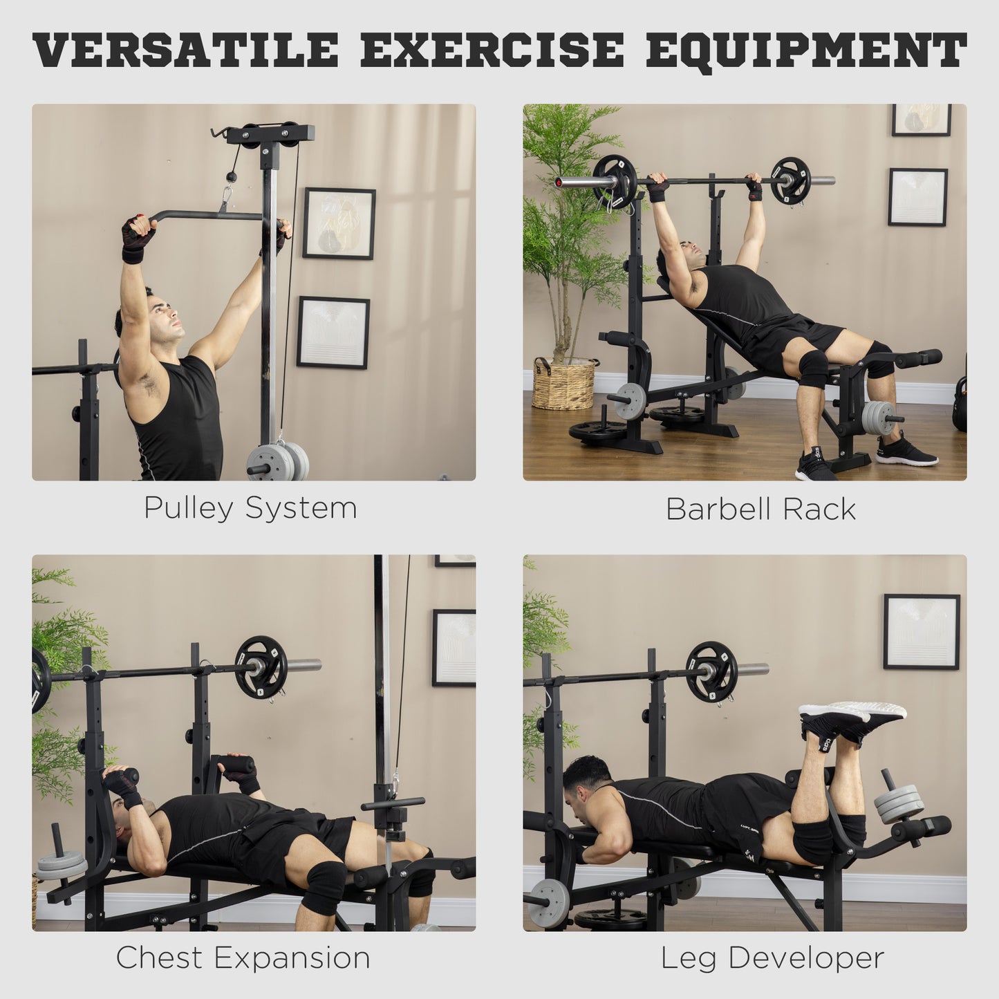 Adjustable Weight Bench With Pulley System, Incline Bench Press Set With Squat Rack, Leg Developer, Butterfly And Weight Storage, For Home Gym Full Body Workout