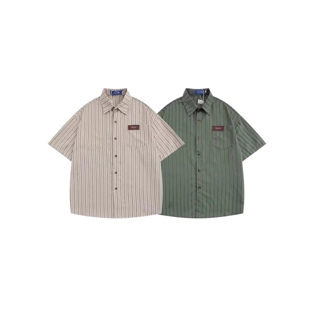 New Japanese-style Striped Lapel Short-sleeve Shirt