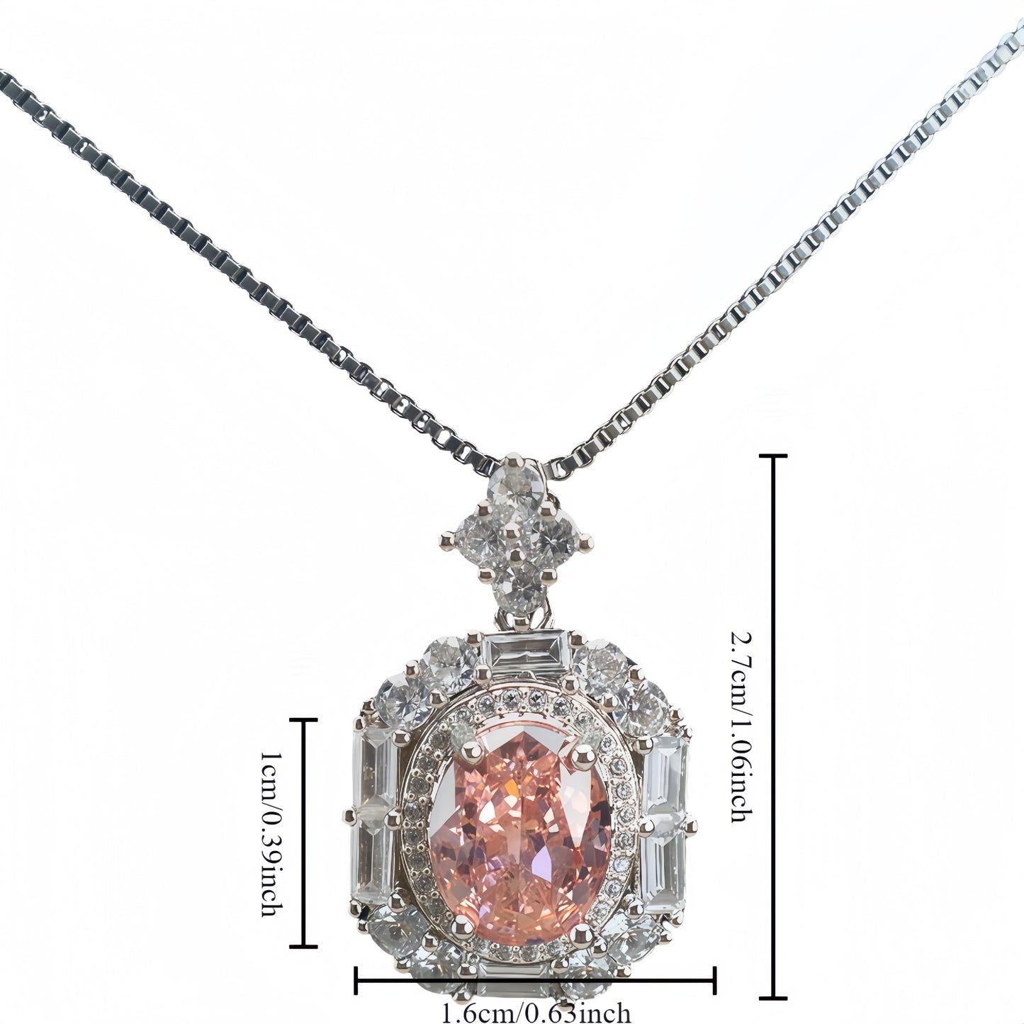 Oval Cut  CZ Multi-Shape Halo Pendant Necklace For Women, Copper Plated Silver Round & Baguette White Cubic Zirconia Vintage Royal Wedding Bridal Statement Jewelry Gift