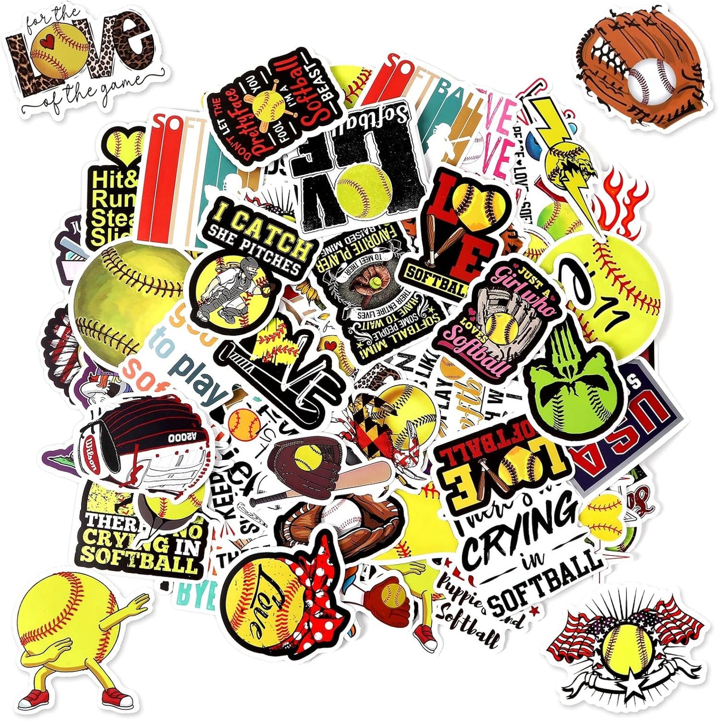 1 0 0PCS Softball Stickers, Vinyl Decal For Water Bottle Laptop Car Helmet Guitar Skateboard Softball Accessories Gifts Clearance Sale