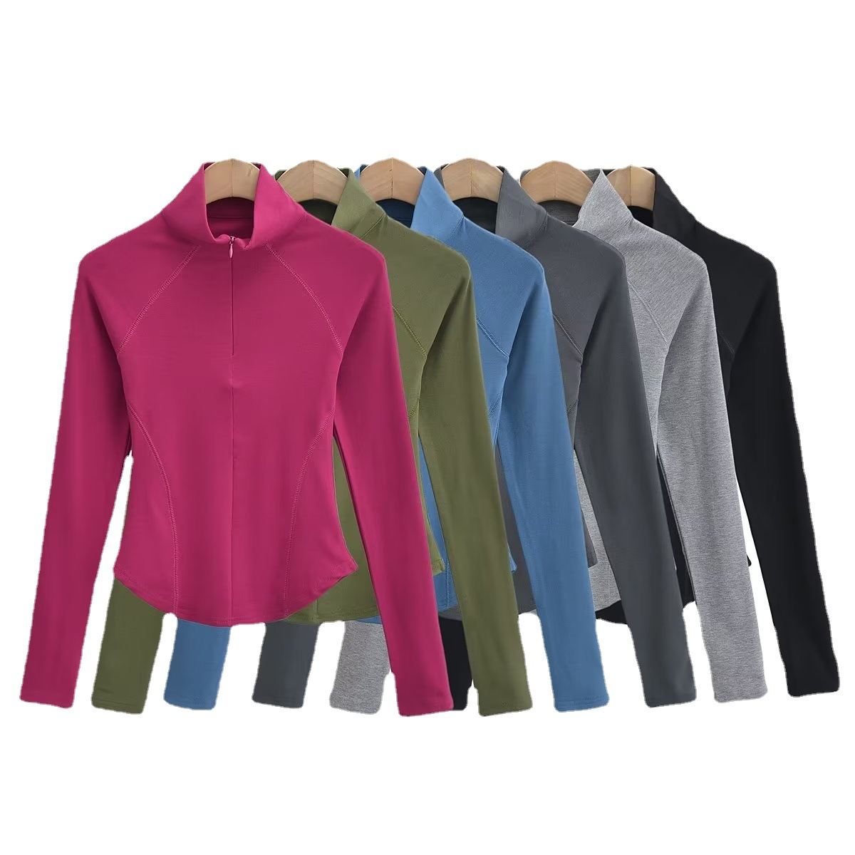 European And American Style Half Turtleneck Raglan Sleeve Yoga Slim Long Sleeve Top Women