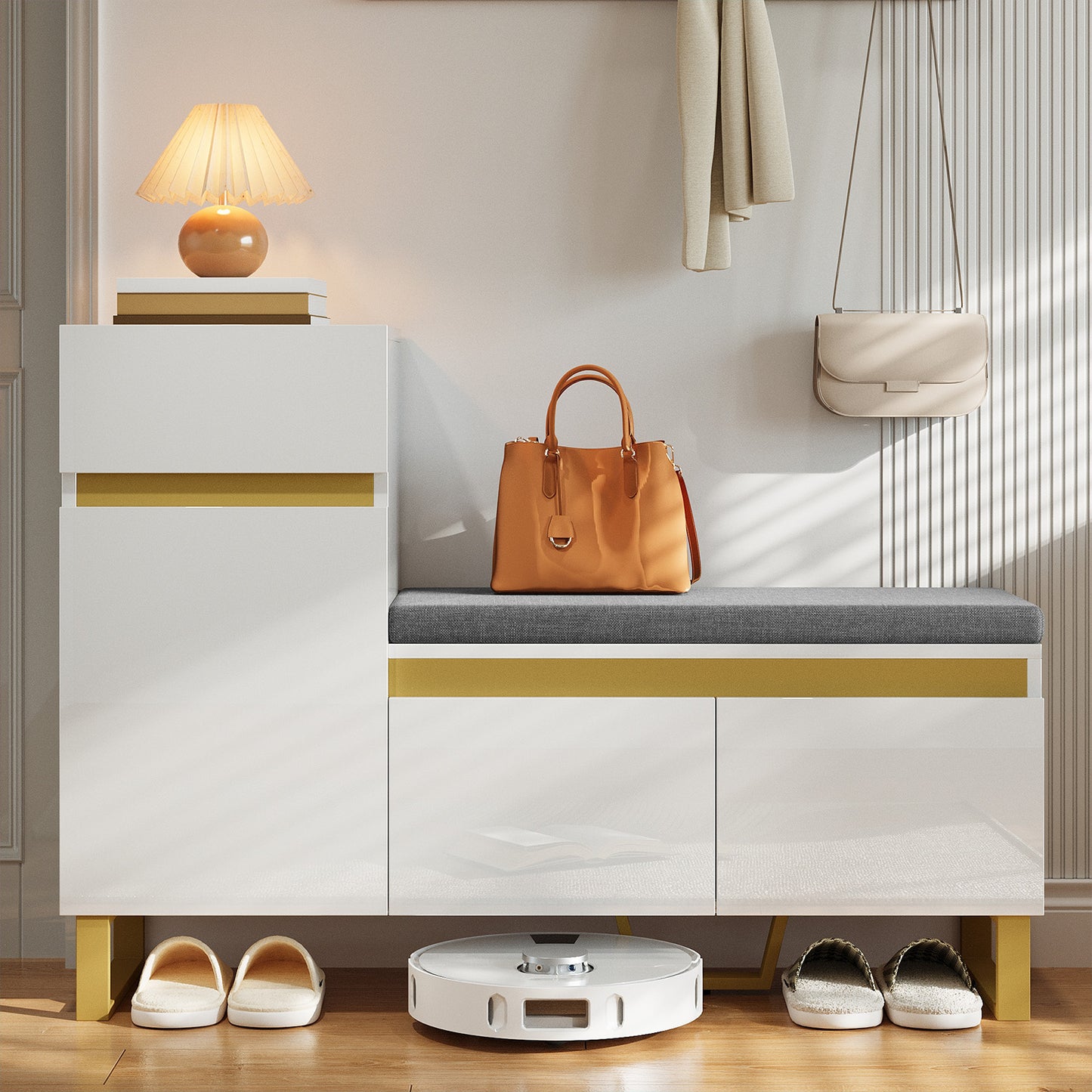 Large Capacity Entryway Shoe Cabinet, Multi-level Storage Cabinet, Modern Minimalist Entryway Cabinet, Home Organizer With Drawers And Doors.