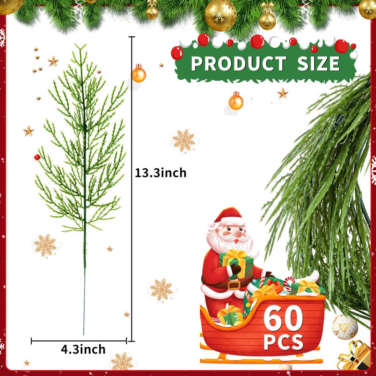 60 Pieces Artificial Pine Branches, Artificial Cedar Stems And Artificial Snow Pine Branches For Christmas Decoration Christmas Picks For DIY Garland Craft Family Kitchen Holiday Decoration Clearance