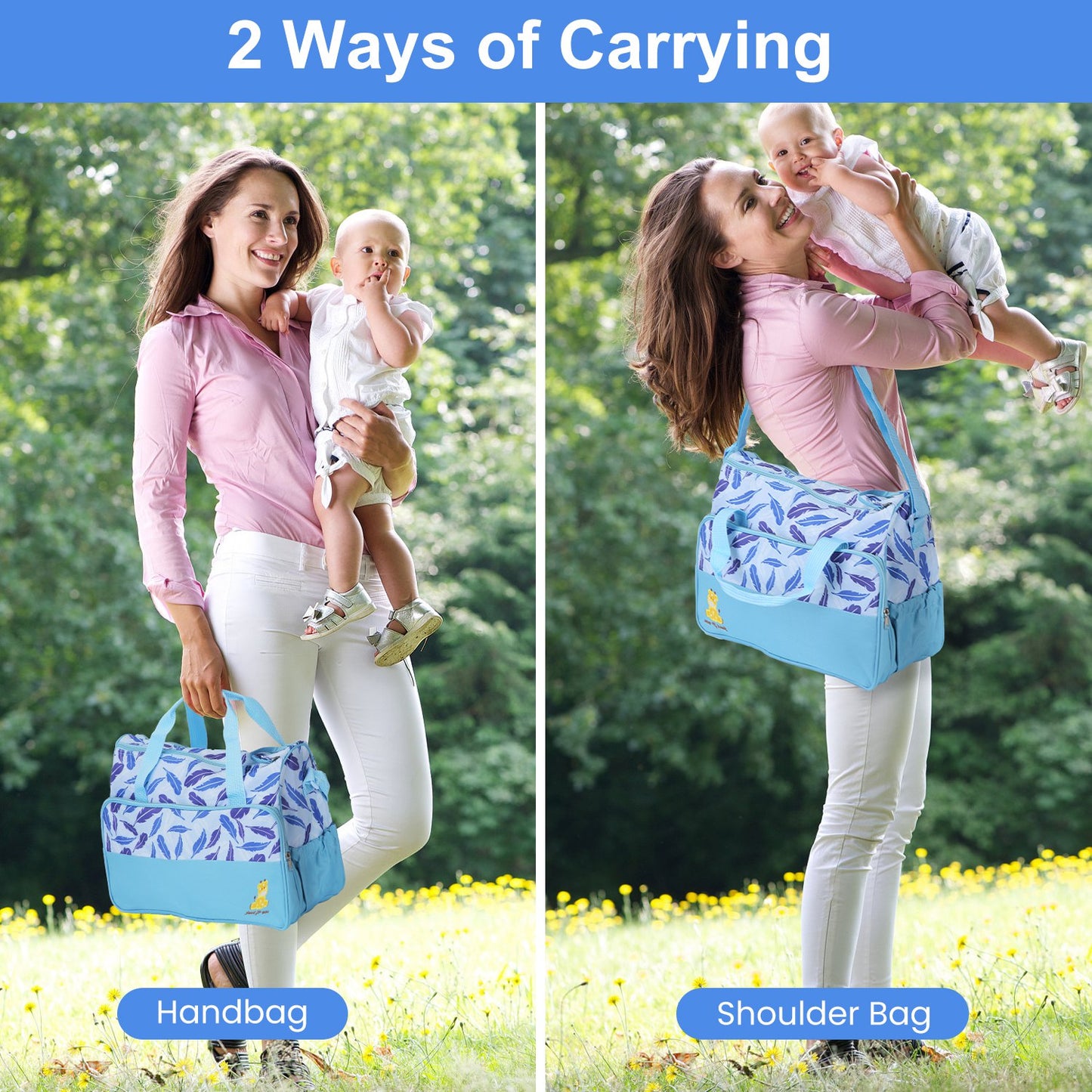 5Pcs Baby Nappy Diaper Bags Set For Picnic Mummy Diaper Handbags With Diaper Pad Food Bag Bottle Bag Travel Tote Bags For Mom Dad
