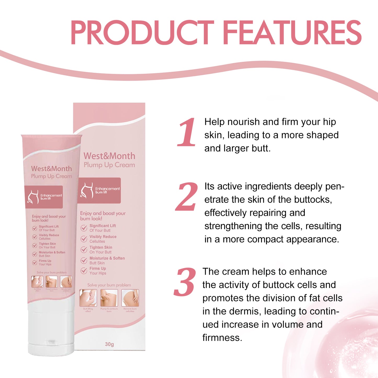 West&Mooth Body Plump Up Cream, Firming And Lifting Hips Highlights Curves And Volumizing Hips Cream