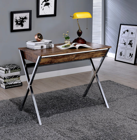 Callers Weathered Oak & Chrome Finish Writing Desk