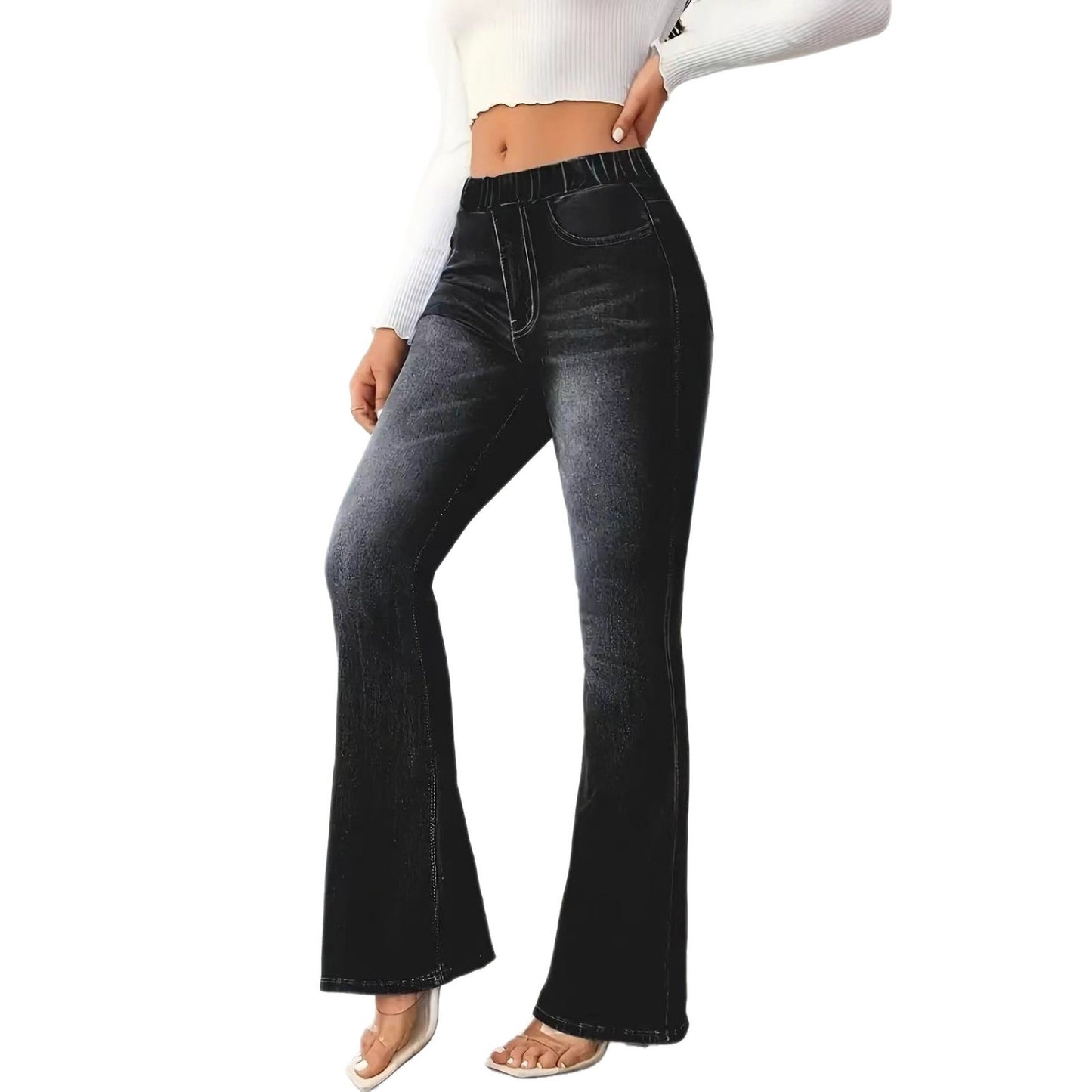 Denim Printing Hip-lift And Belly Shaping Waist Fitness Leggings