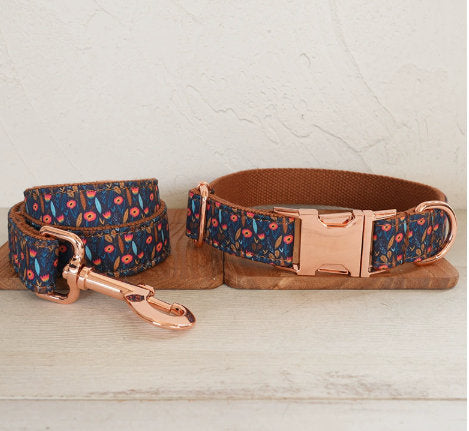 Tongmeng Garden Dog Collar Pet Supplies Export Leash Set Rose Gold Buckle