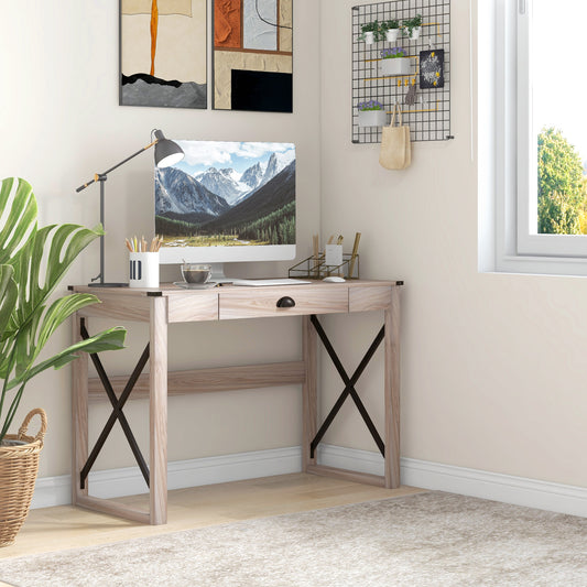 44 inch Home Office Computer Desk, Rustic Writing Desk, Farmhouse Workstation with Storage Drawer, X-Frame