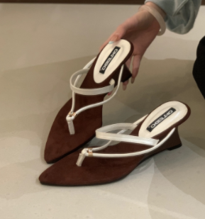 OKLEIBO Korean Style Pointed Toe Thong Sandals, 2026 New Wedge Heel Women's Flip Flops, Stylish Outdoor Vacation Fairy Shoes