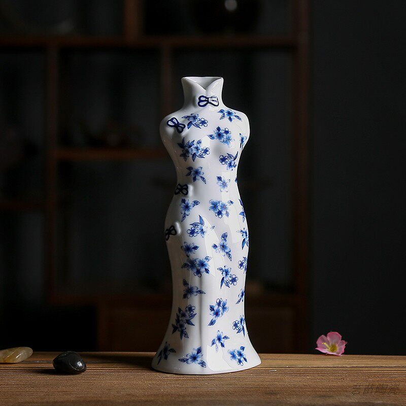 Blue And White Porcelain Creative Qipao Beauty Vase