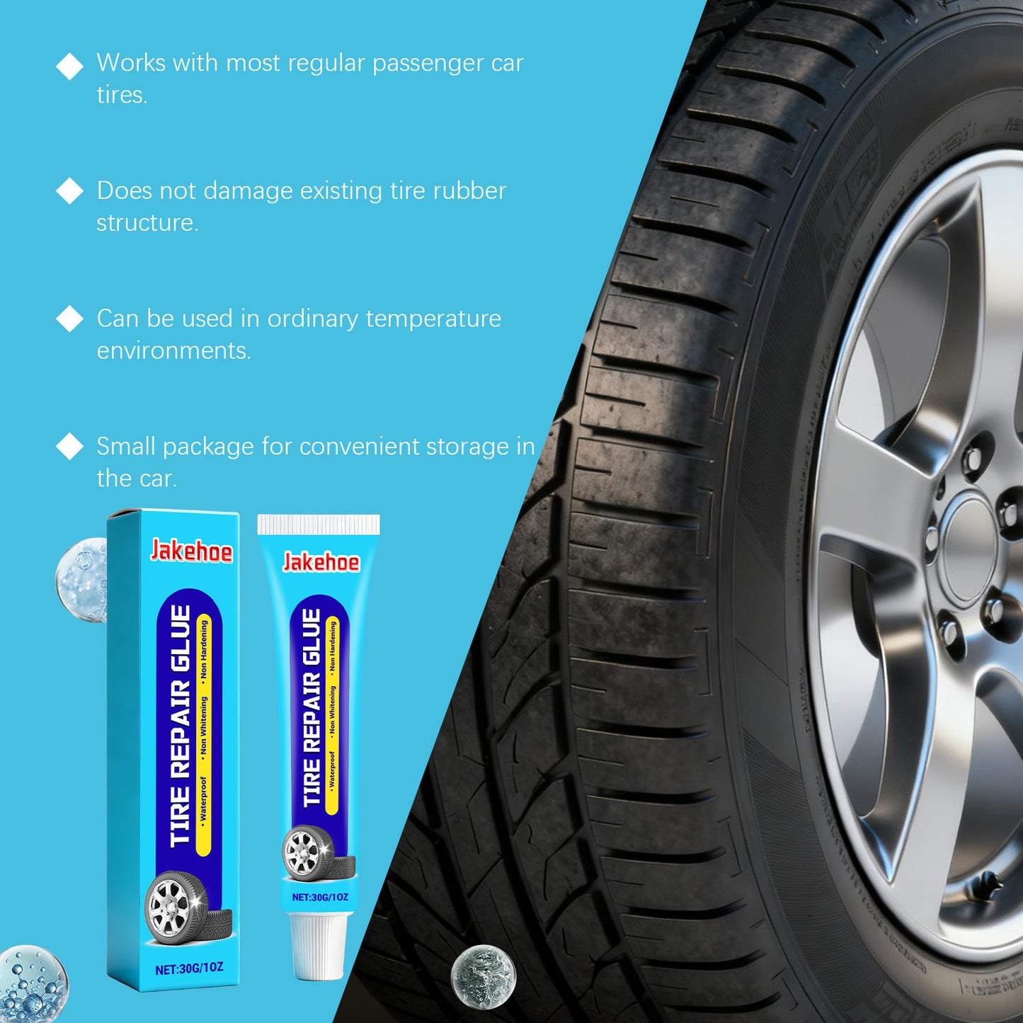 JAKEHOE Tire Repair Adhesive, A Cross-border Product For Daily Maintenance And Care Of Car Tire Sidewall Punctures, Damage, And Cracks.