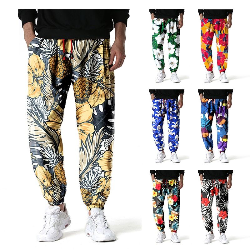 Men's Loose Harem Yoga Harem Hawaiian Pattern Print Drop Crotch Jogger Pants