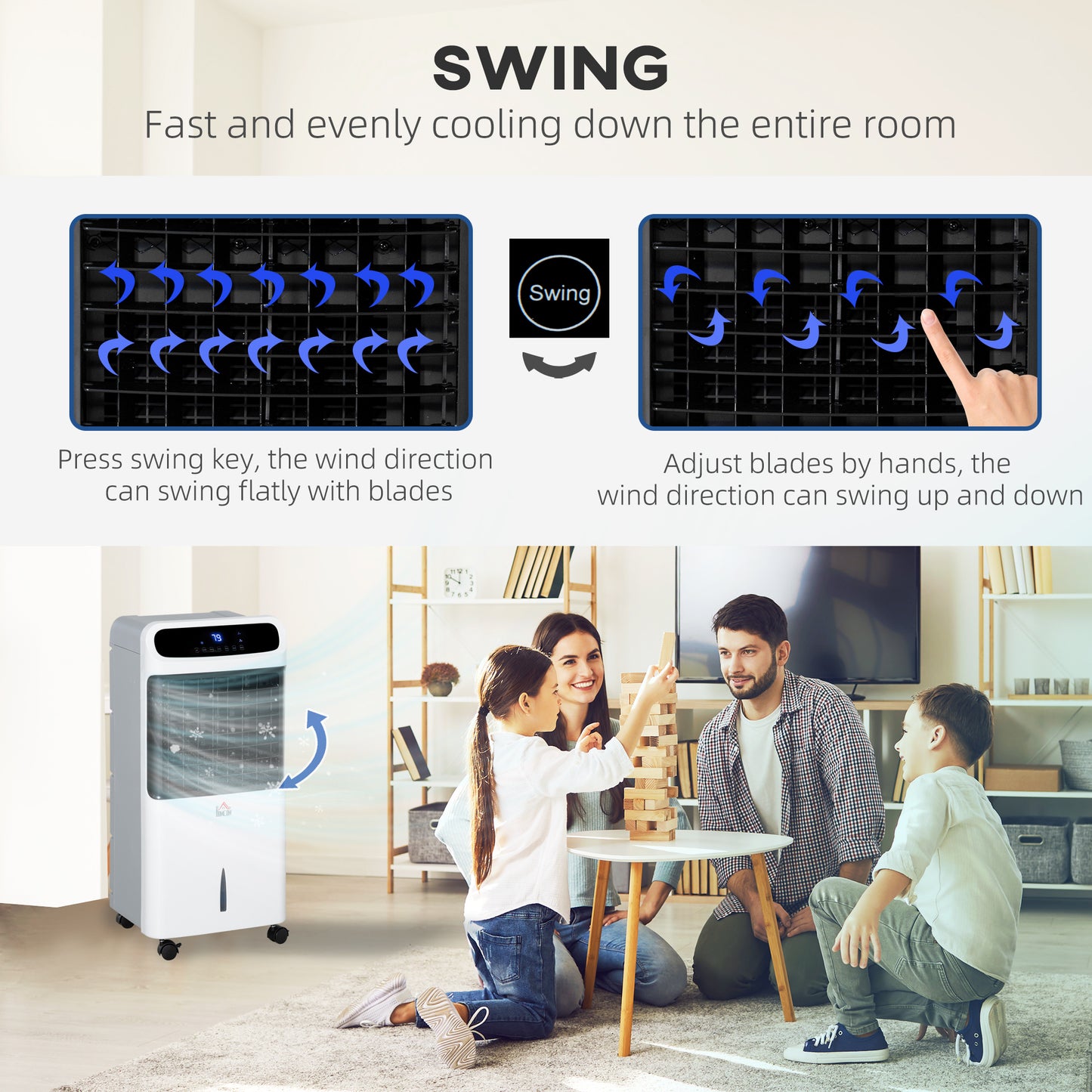 3-In-1 Ice Cooling Fan, Mobile Evaporative Air Cooler with Remote, Timer, Oscillating for Home Office, Bedroom, White