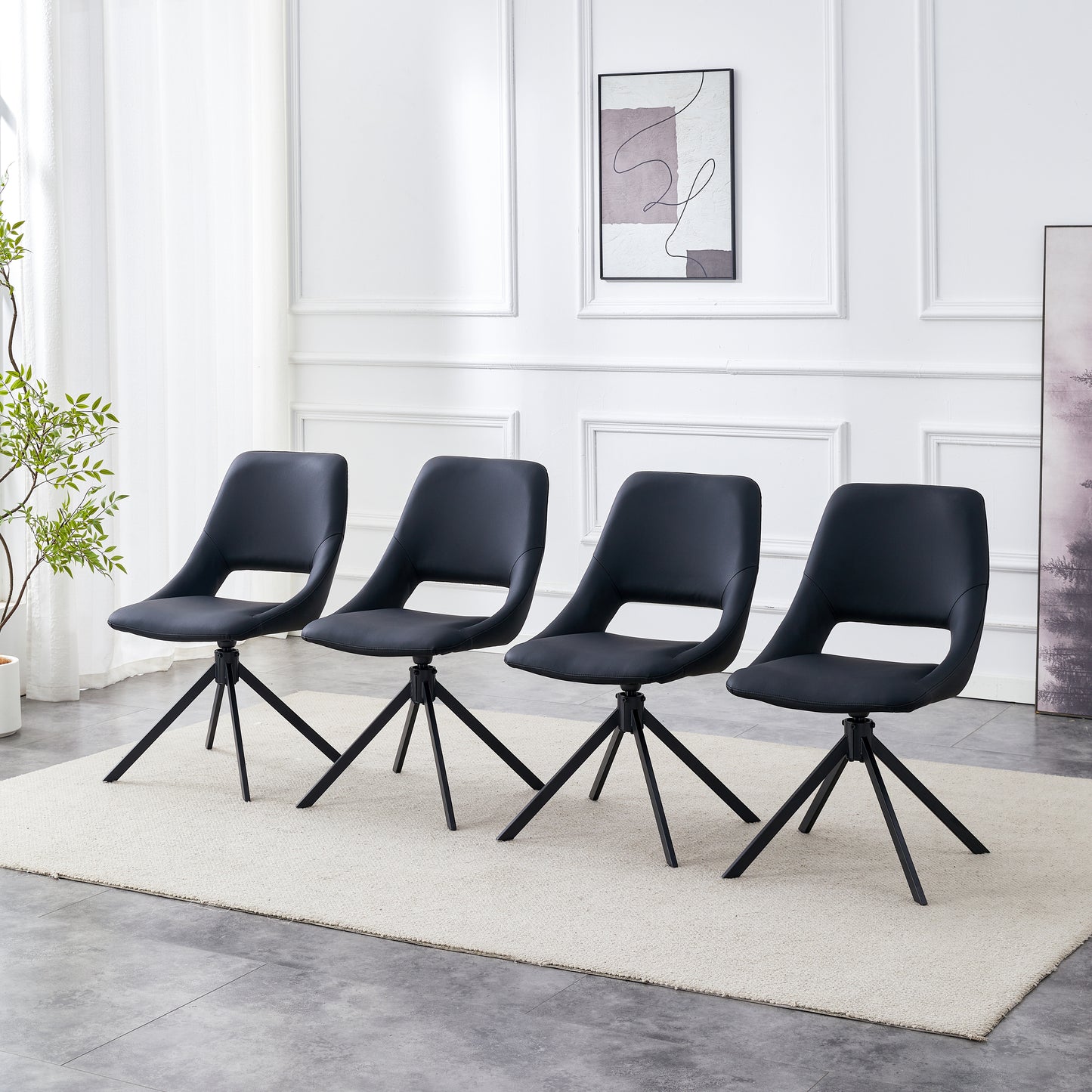 Dining Chairs Set Of 4, Comfortable Swivel Dining Room Chair, Metal Kitchen Chairs With GoldMesh Scratch-Resistant Leather And High Back  Black, Set Of 4