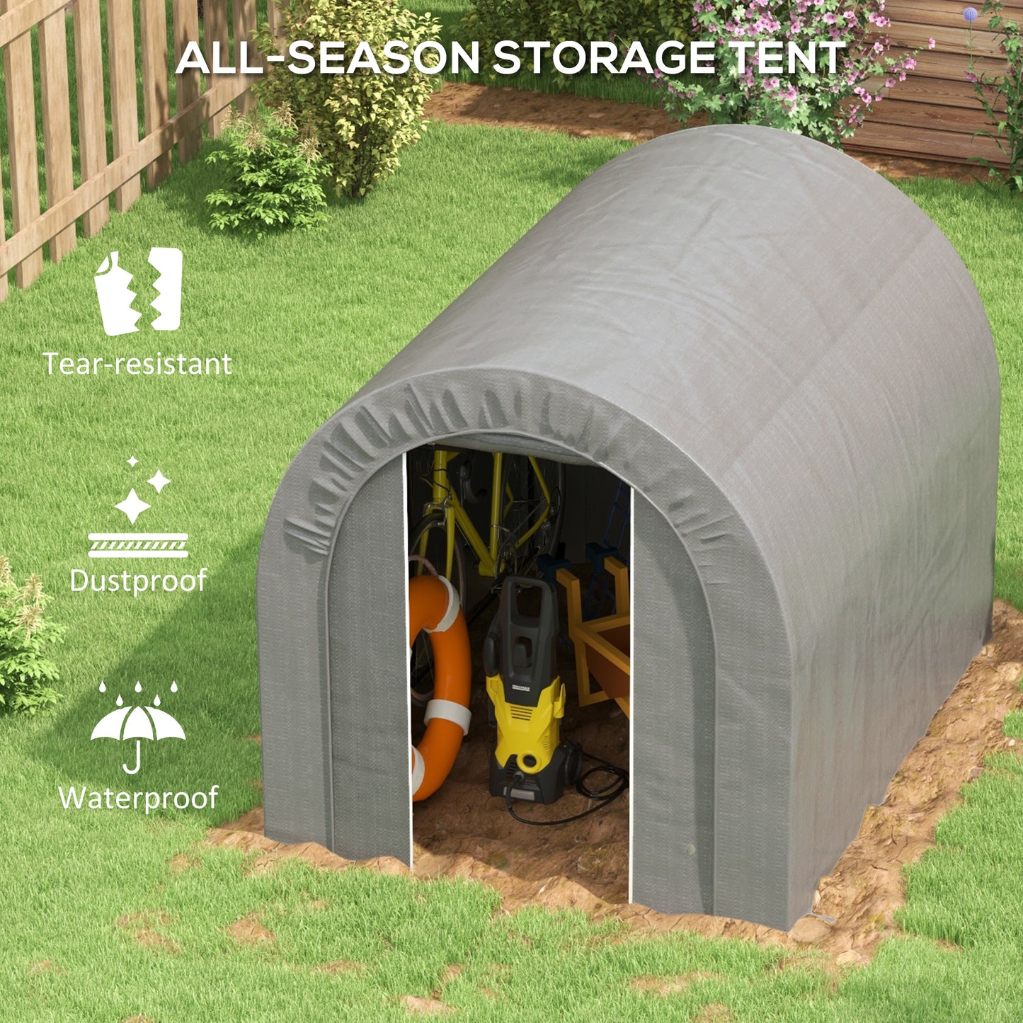 Galvanized Metal 6 x 8 Outdoor Storage Tent, Heavy Duty and Waterproof Portable Shed, for Bike, Motorcycle, Tools