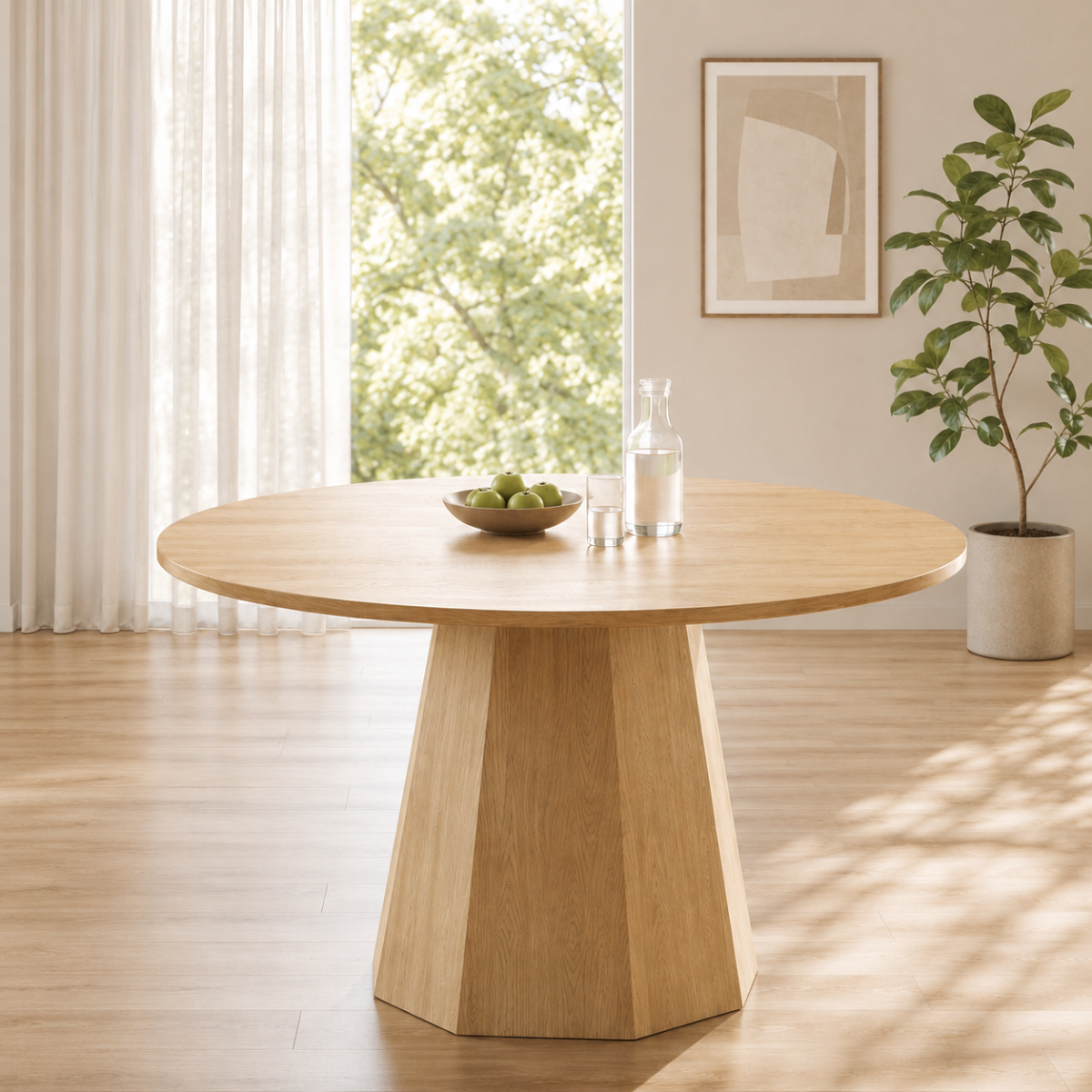47  Round Dining Table For 4-6, 120 X 120 Cm Farmhouse Wood Kitchen Table, Round Table For Home Dining Room Living Room, Oak Color  Only Table