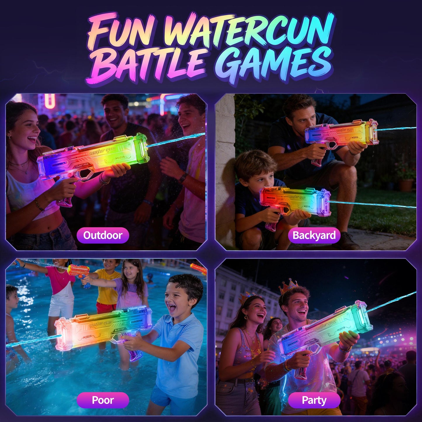 Pink Futuristic Electric Water Gun, Rechargeable, Transparent Gradient, Continuous Firing, Perfect For Pool, Beach, And Outdoor Water Games.